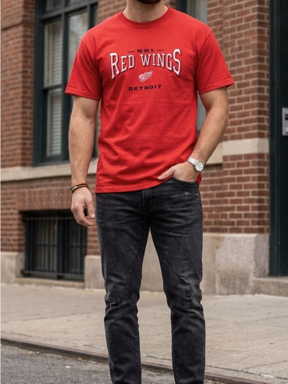 Vintage Detroit Red Wings Lee Sport T-Shirt - NHL Hockey Red Tee